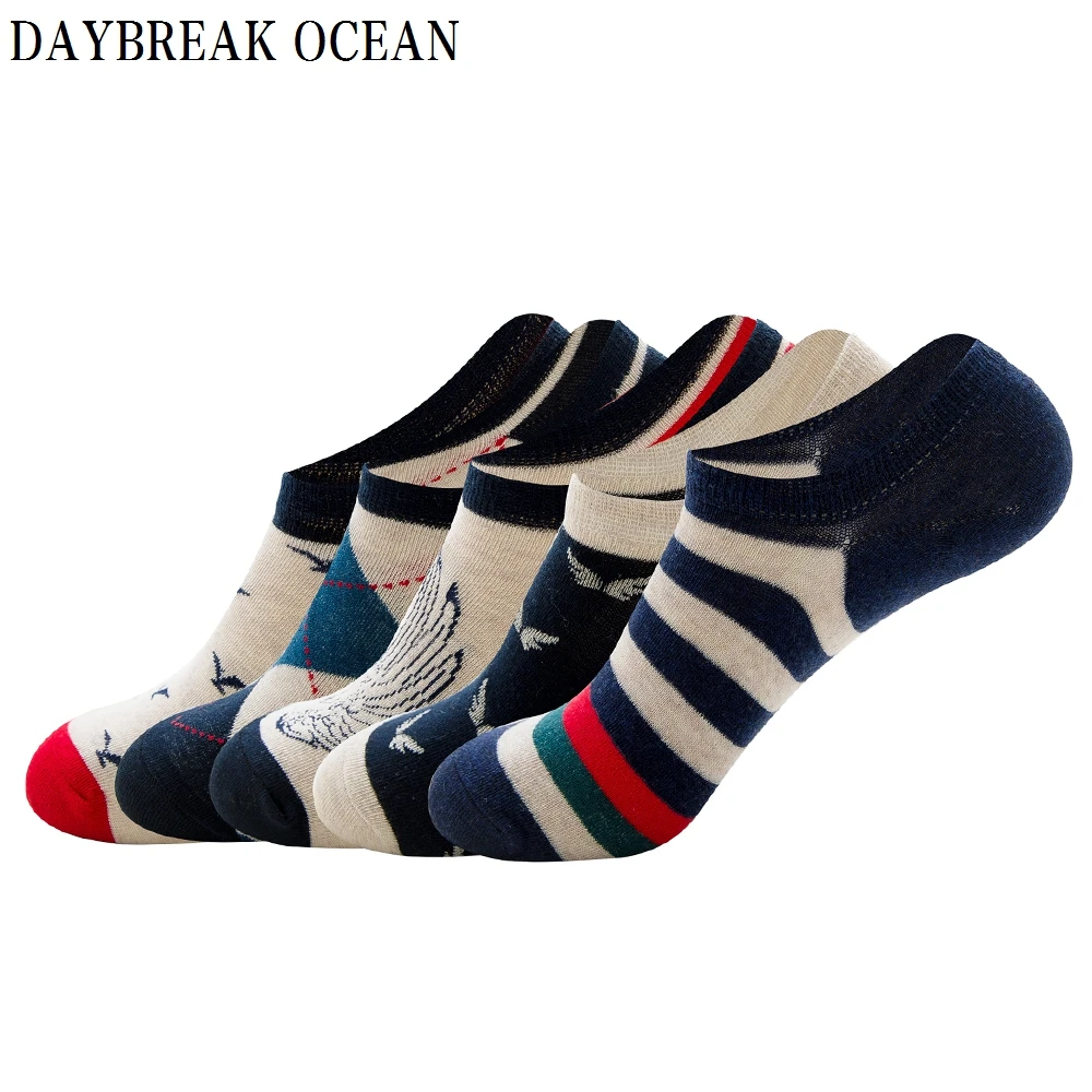 Носки мужские полосатые короткие 5 пар хлопок повседневные модные тапочки до