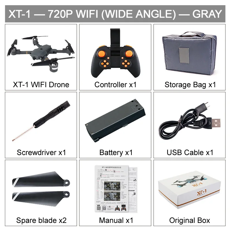 XT-1 складной Дрон FPV для селфи 480P 720P 1080P wifi HD камера Широкоугольный складной Радиоуправляемый квадрокоптер игрушка удержание высоты VS X12 E58 Дрон - Цвет: 720P GJ Box Gray