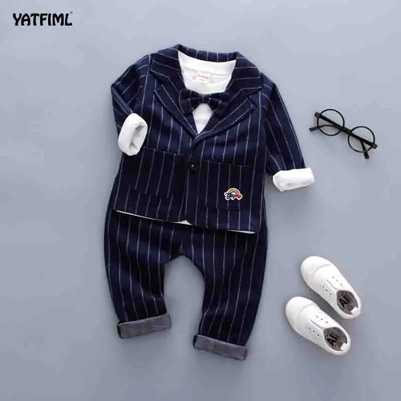 YATFIML/Детский костюм из 3 предметов; Весенний костюм джентльмена для мальчиков; Праздничная детская одежда для свадьбы; элегантные вечерние костюмы для мальчиков - Цвет: navy
