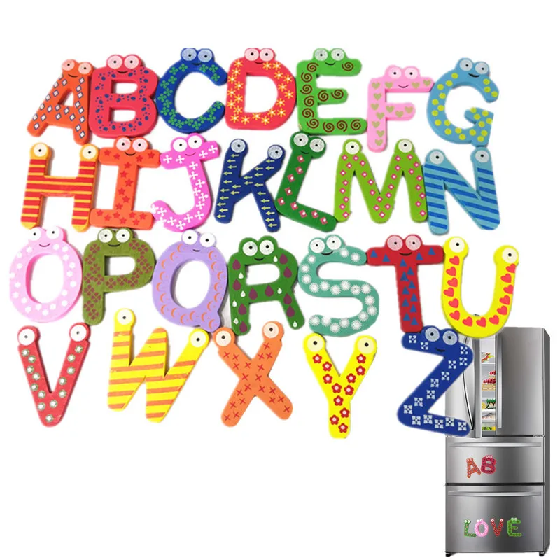 24 pcs letter 24 шт./лот, деревянные магниты на холодильник, наклейки на холодильник, животные, Мультяшные/цифры/буквы, красочные детские игрушки, Скидка 40 - Цвет: 24 pcs letter