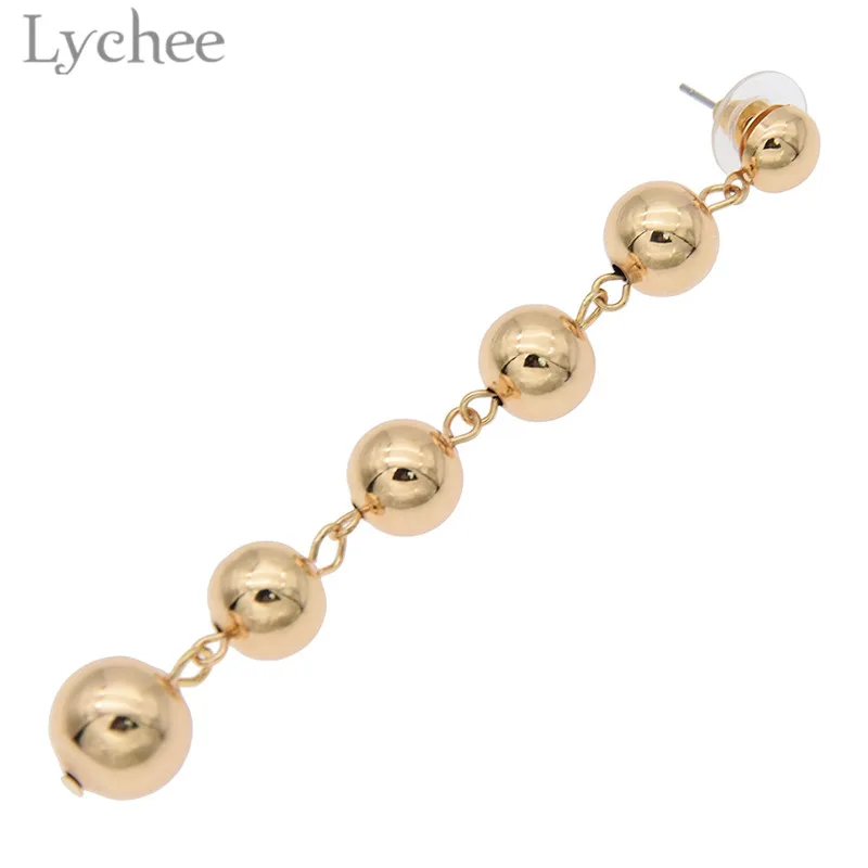 Lychee длинные висячие серьги с пятью шариками золотые серебряные круглые бусины