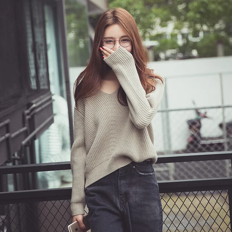 

Poncho Cotton Scarf Collar Feminino 2018 Autumn New Pattern Korean V Star With Fund Pullover Knitting Loose Coat Sweater Woman