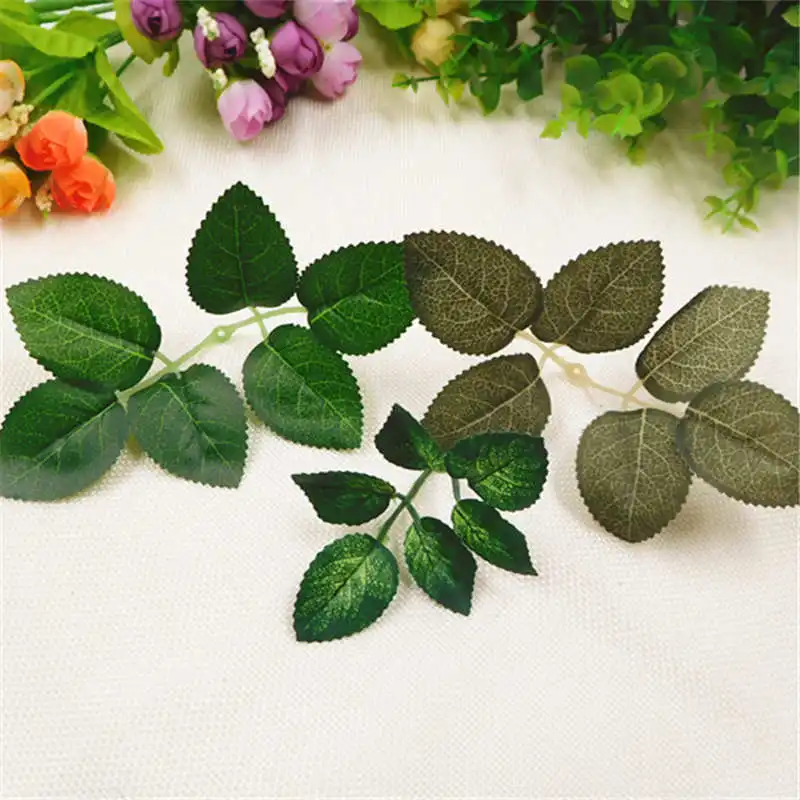 

HINDJEF 10 PCS/artificial silk rose green leaf wedding decoration DIY wreaths flower rattan ornament simulation leaf shape