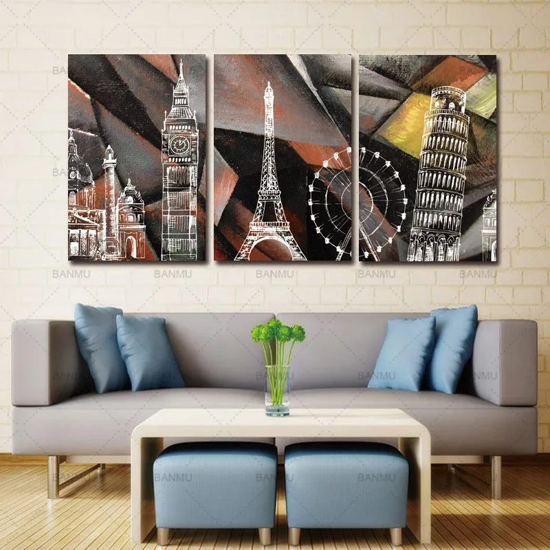 Картина на холсте настенная живопись 3 панели печать абстрактных зданиях дома