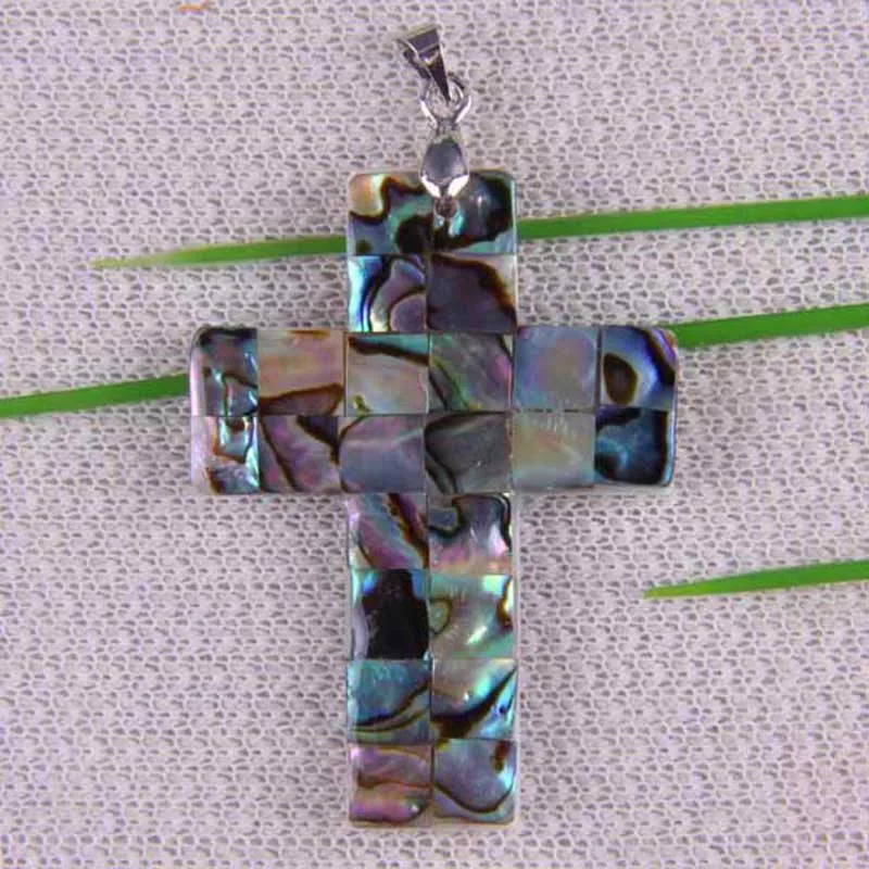 Подвеска-крест из натуральной новозеландской ракушки с бусинами, ювелирные изделия S062