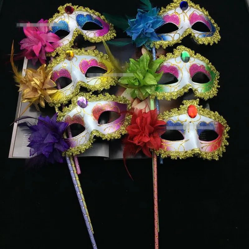 Adult Child Masquerade Party Mask On Stick Handheld Sequin Venetian Ball Masks Wedding Decor Birthday Night Club Carnival Gift|Маски для