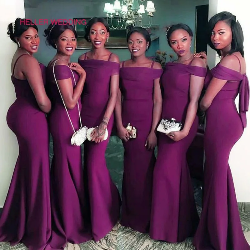 Элегантные африканские платья подружек невесты с вырезом лодочкой бордовые для