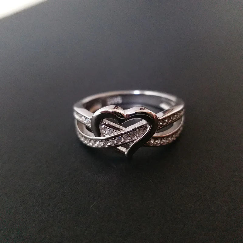 Женское серебряное кольцо с сердечком из 100% настоящего серебра 925 пробы