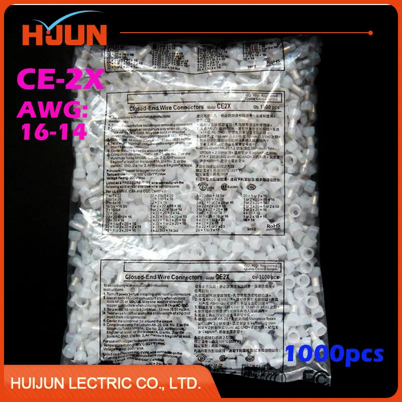 1000 шт/лот CE-2X закрытые торцевой обжим крышки 16-14 AWG высокого качества Калибр сплайсинга провода разъемы терминалы автомобиля аудио