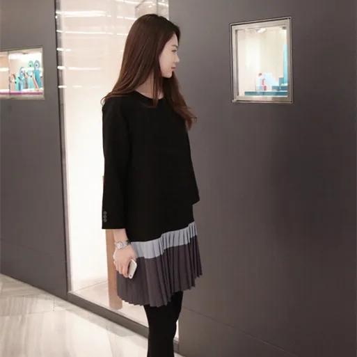 Clobee 2017 осенне зимнее черное плиссированное платье для беременных с длинным