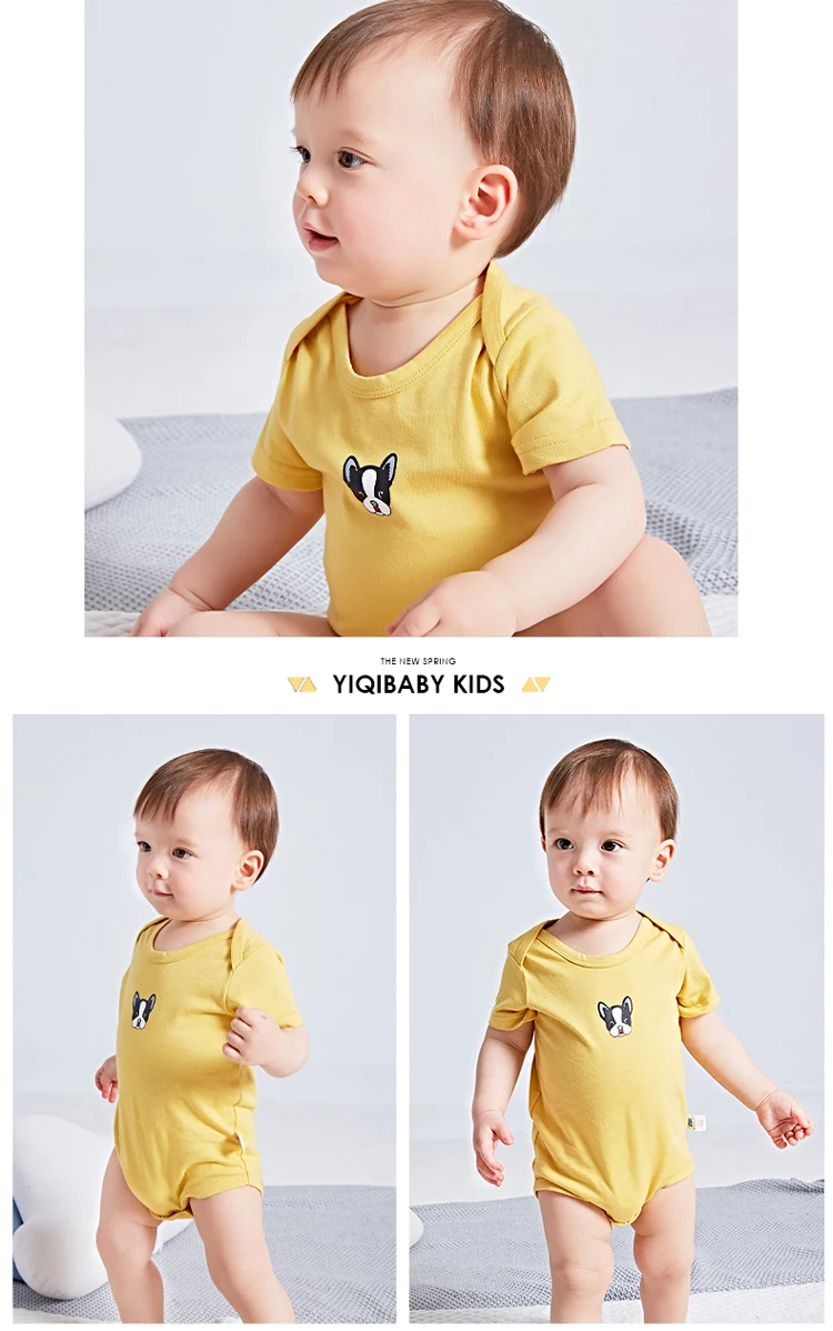 Детский летний комбинезон с короткими рукавами хлопковый треугольным вырезом