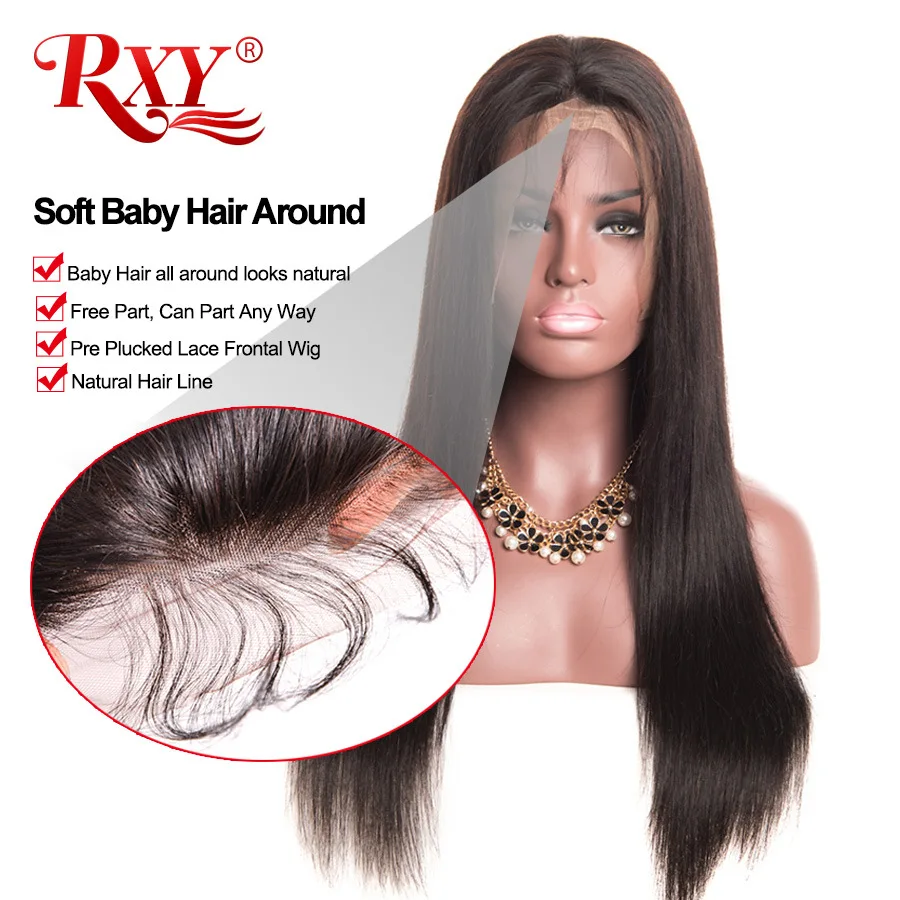 Перуанский прямой парик RXY Remy на шнуровке спереди бесклеевые парики из