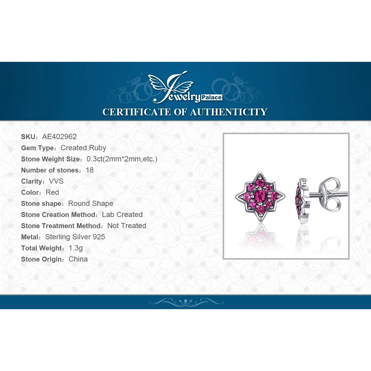 JewelryPalace Модные платья с цветочками создан серьги гвоздики рубинами 925 пробы