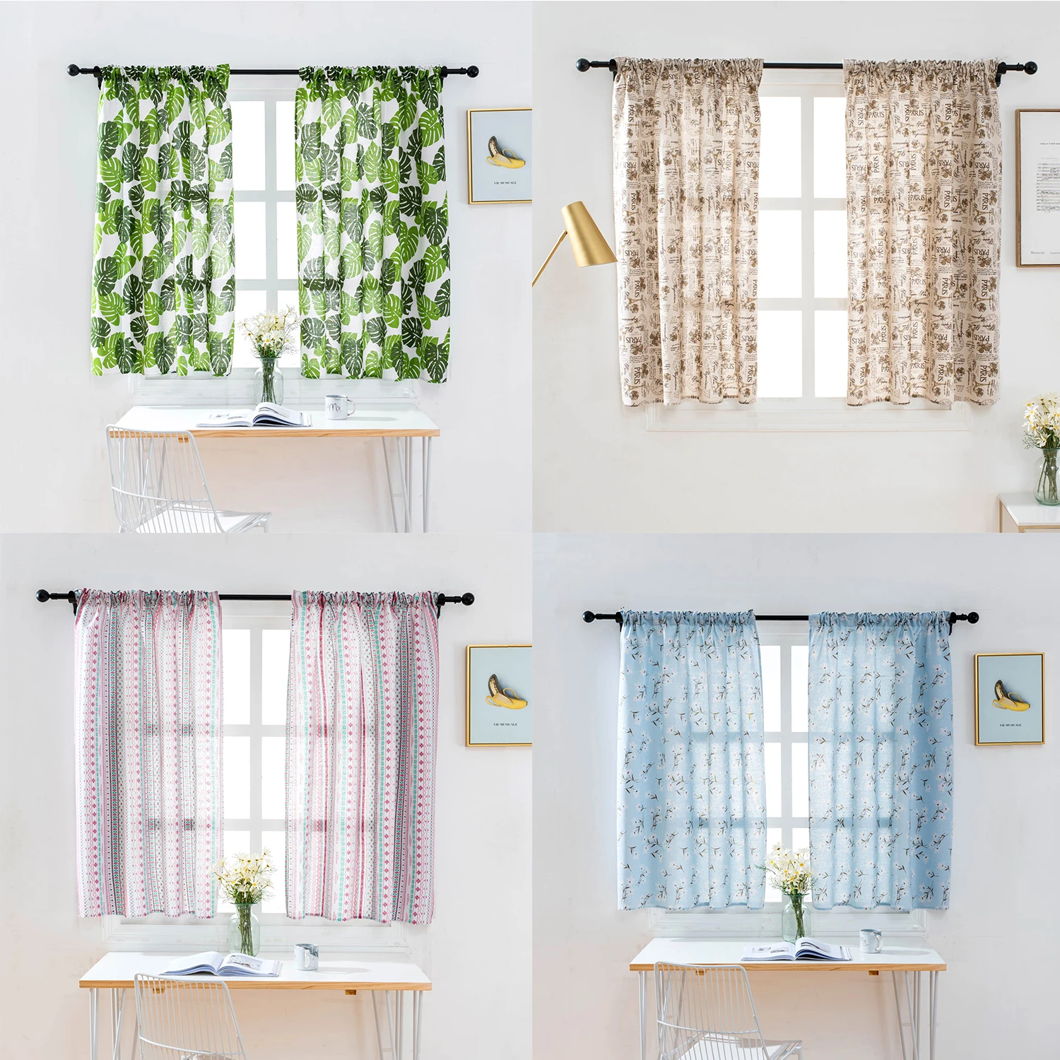 

1 Pair Short Half Blackout Curtain Panel Room Door Window Drape Valance for Bedroom Kitchen Bathroom Living Room Balcony