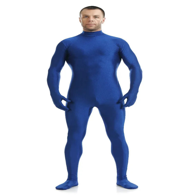 Blue Настраиваемый Экзотический Костюм зентай, мужской костюм зентай для всего тела, костюм зентай с капюшоном на молнии, обтягивающие кожаные костюмы, Одежда для танцев с руками - Цвет: Blue