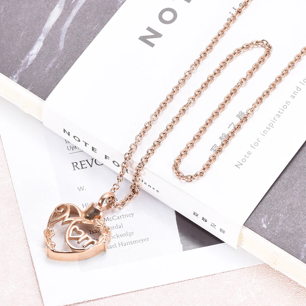 Никогда не увядает розовое золото мама в сердце покрытие кремации Цепочки и