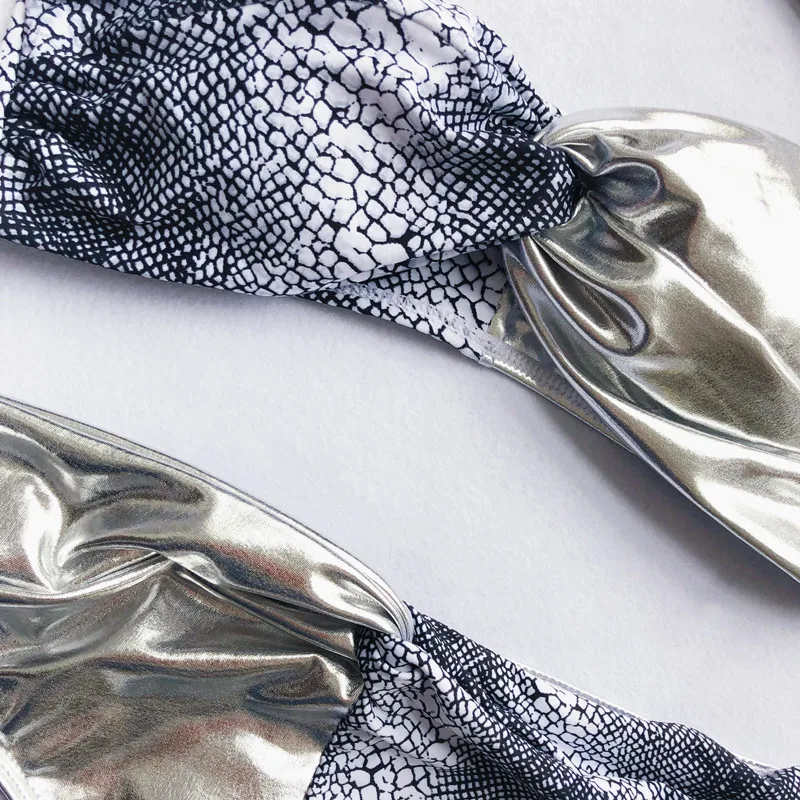 Женский купальник бикини со змеиным принтом высокая талия пуш ап пляжная одежда