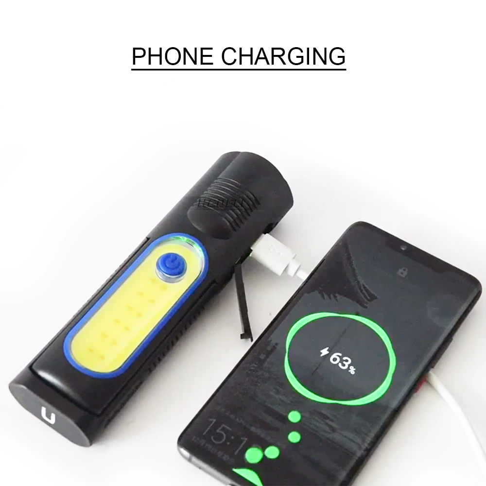 Рабочая лампа usb фонарик COB 18650встроенный аккумулятор красный белый с магнитом