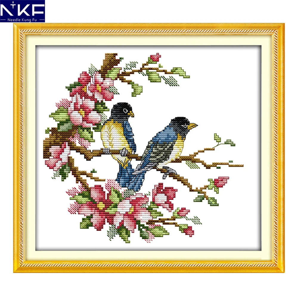 

NKF Magpies Cross Stitch Set Handmade Craft Needlework Embroidery Kit Animal Cross Stitch Pattern for Home Decor