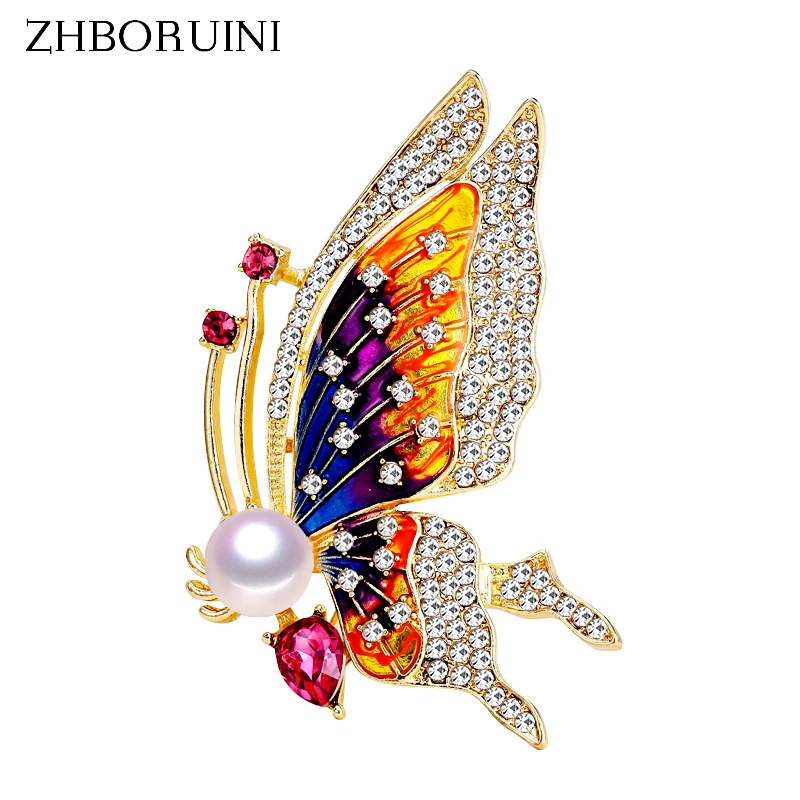 

ZHBORUINI 2019 Real Natural Pearl Brooch Enamel Butterfly Brooch Pin Freshwater Pearl Jewelry For Women Accessories Dropshipping