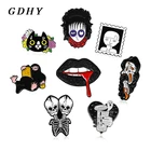 Черно-белые булавки GDHY, эмалированная брошь с изображением скелета зомби, смерти, дьявола, губ, кота
