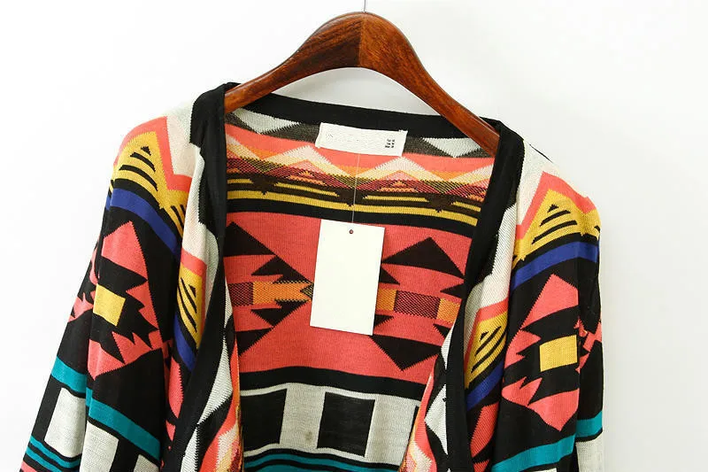 Batwing Long Sleeve Cardigan Feminino 2014 Autumn Winter Fashion Sweater Coat Geometric Print Casual Ladies Knitwear Open Stitch |