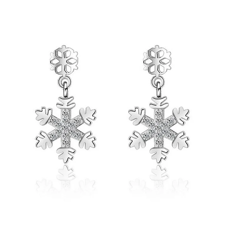 

Fashion Women 925 Silver Clear Zircon Cute Snowflake Stud Earring For Children Girls Simple Christmas Gift Earring Korea Jewelry