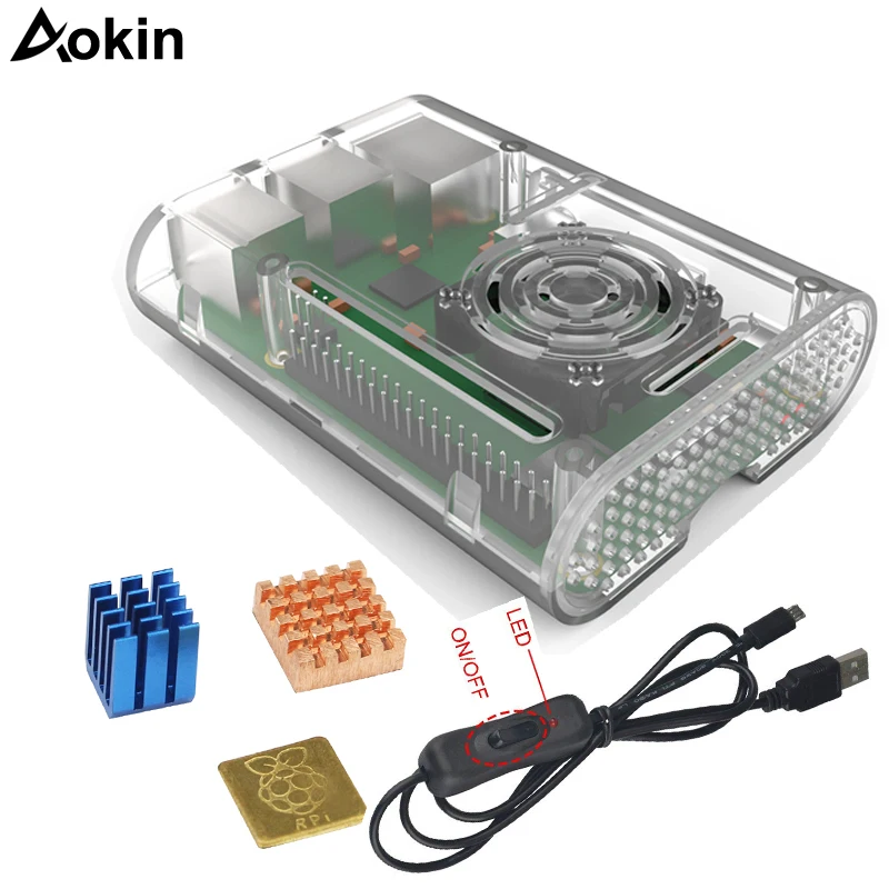 Чехол для Raspberry Pi3 Model B + чехол с теплоотводом охлаждающим вентилятором кабель