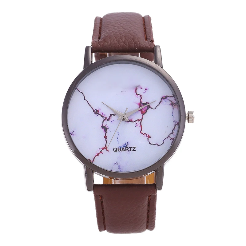 Модные простые женские кварцевые часы с черным циферблатом кожаным ремешком и из