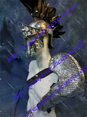 helmet and armor Зеркальный воин шлем костюм-Броня будущее технологии шоу черный плащ Бар ночной клуб dj gogo певица вечерние шоу Косплей Костюм - Цвет: helmet and armor