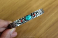 br444 tibetan silver inlaid natural stone bangle cuff nepal vintage flower silks tiger eye onyx adjustable bracelet