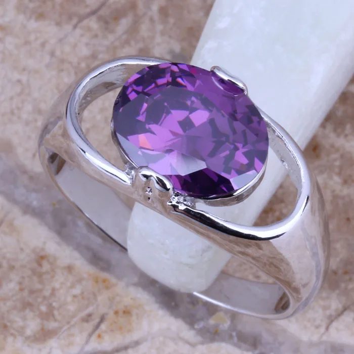 Кольцо с блестящим фиолетовым кубическим цирконием Размер 6 / 7 8 9 R0260|ring size|925 ringring