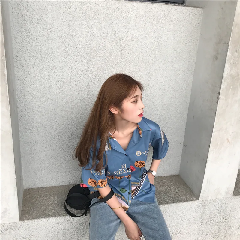 Блузка женская с цветочным принтом повседневная свободная рукавом|Блузки| |