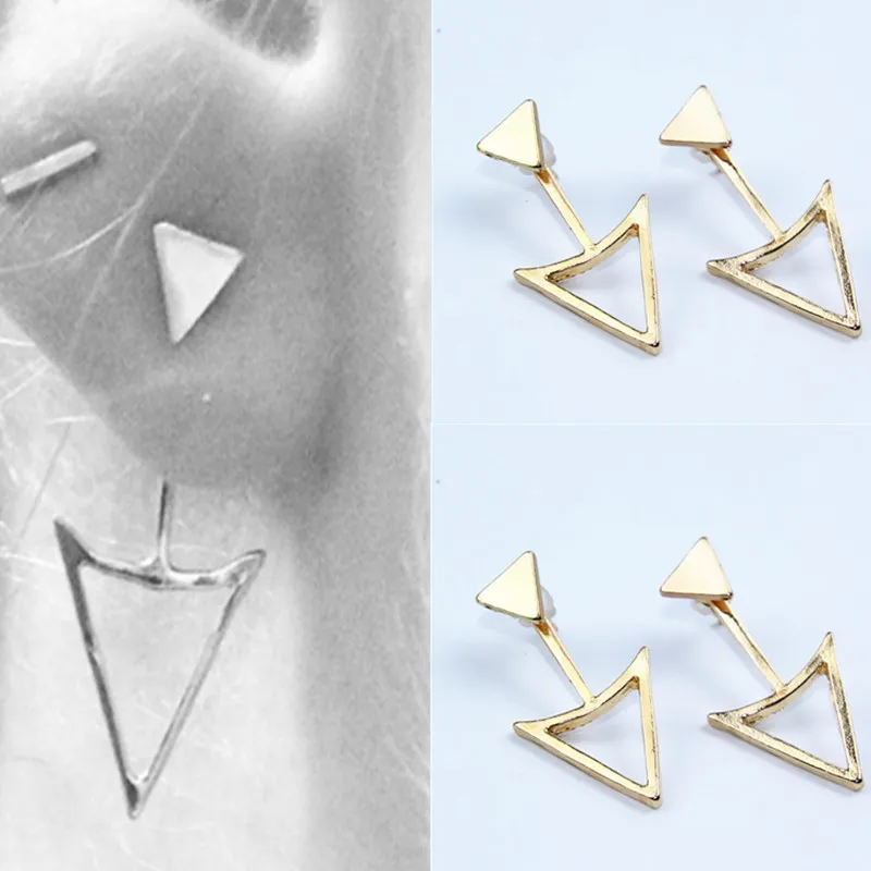 Новейшая модная бижутерия Двойные треугольные серьги гвоздики лучший подарок