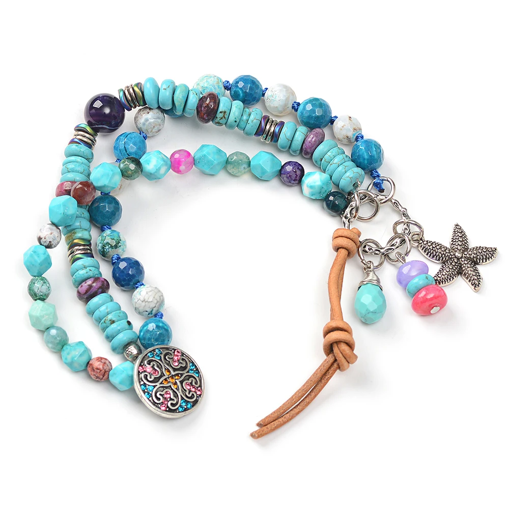 Креативные ювелирные подарки ручной работы 3 нити натуральные камни кнопки