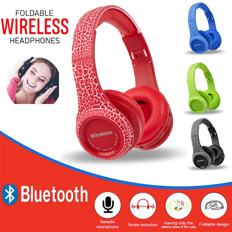 Новинка, гарнитура Bluetooth с трещинкой, Стильная гарнитура с Bluetooth, светящиеся складывающиеся наушники с голубыми басами