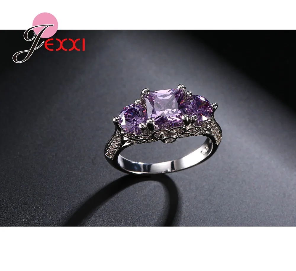 

Trendy African AAA+ Purple White Crystal Charm Ring 925 Sterling Silver Women Fashion Design Finger Rings Hot Selling