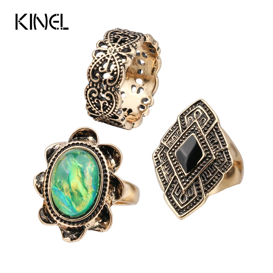 Роскошные 3 шт./компл. винтажные цветные яркие кольца для женщин древние золотые