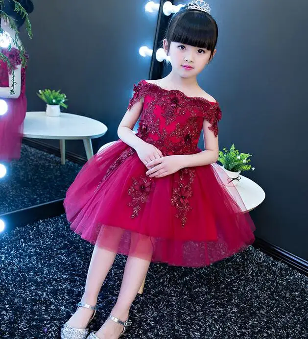 New Girls Shoulderless Red Lace Appliques Dress Pageant Wedding Party Formal Occassion Bridesmaid Tulle | Детская одежда и обувь