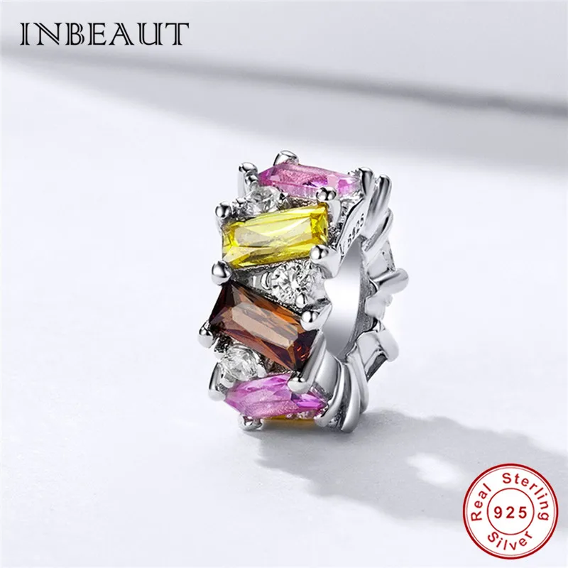 INBEAUT 100% реальная фотосеребряная прямоугольная желтая и розовая циркониевая