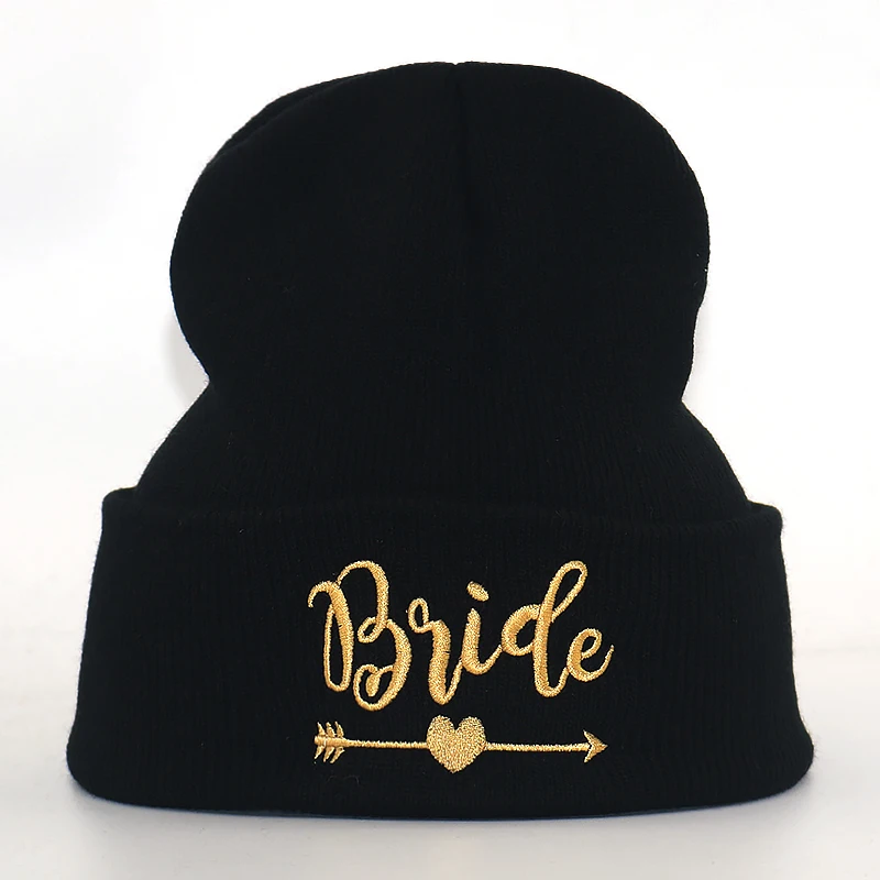 warm beanies for bride and maid fashion winter hat cotton black knitted beanie hats sweet honeymoon cap | Аксессуары для одежды