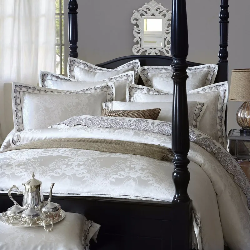 Белый шелк хлопок роскошный bedcloth король, королева размер покрывало Романтический/одеяло/пододеяльник простыня наволочка 4 шт. постельные принадлежности