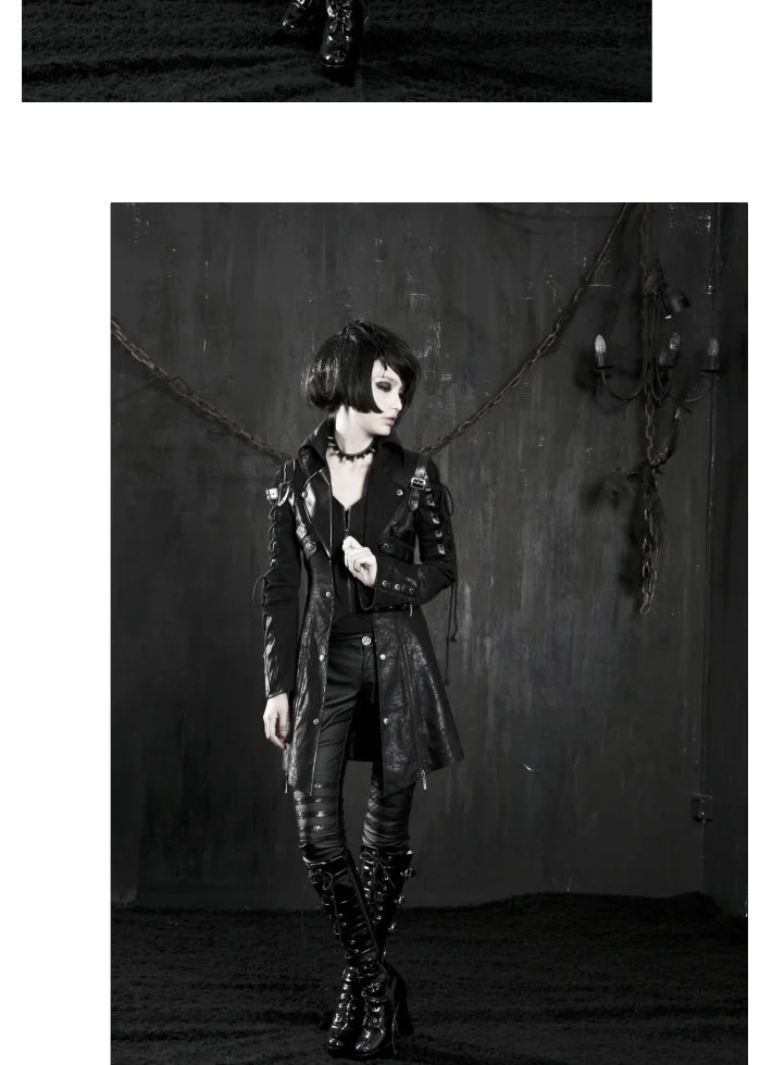 Панк Rave Goth Женская искусственная кожа рок Шипованная хлопковая куртка пальто Streampunk HoodieLot S-3XL Y349