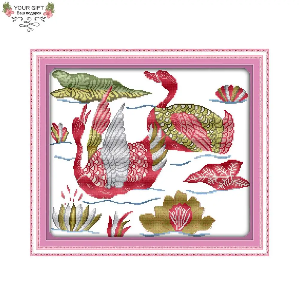 

Joy Sunday D698 14CT 11CT Stamped and Counted Home Decoration Two Swimming Goose Needlepoint Cross Stitch Kits
