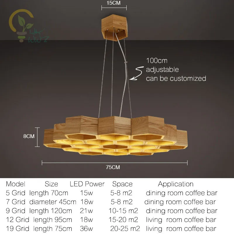 

Designer's Choice Wood Honeycomb Led Pendant Lights Nordic Creative Minimalist living room dining wooden Pendant Lamp Hanglamp