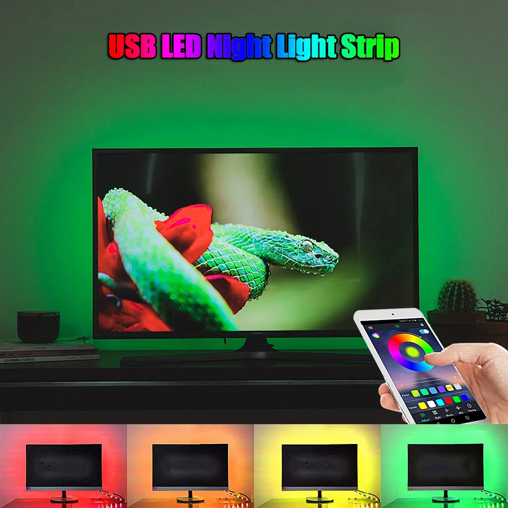 Гибкий USB led ночник ТВ Подсветка RGB Светодиодные ленты Диодная лента с пультом дистанционного управления, комплект ночного освещения лампы м, 1 м, 2 м, 3 м, 4 м, 5 м