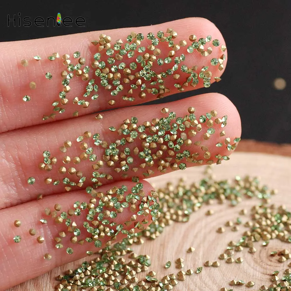 light green Hisenlee, смешанные, 17 цветов, 1,1 мм., стеклянные стразы маленького размера для украшения ногтей - Цвет: light green