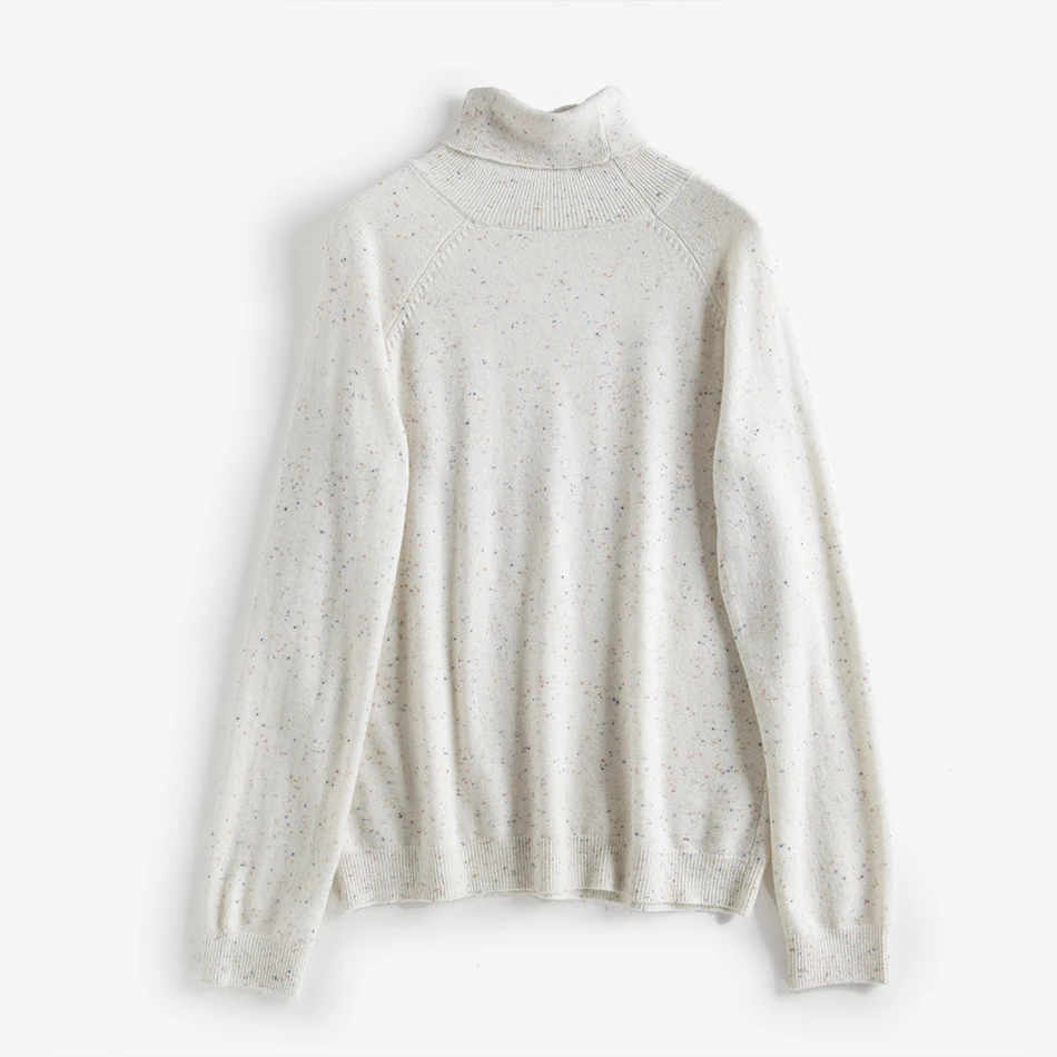 new fashion wool blend dots clip yarns knit women high collar pullover sweater white 2colors M/L