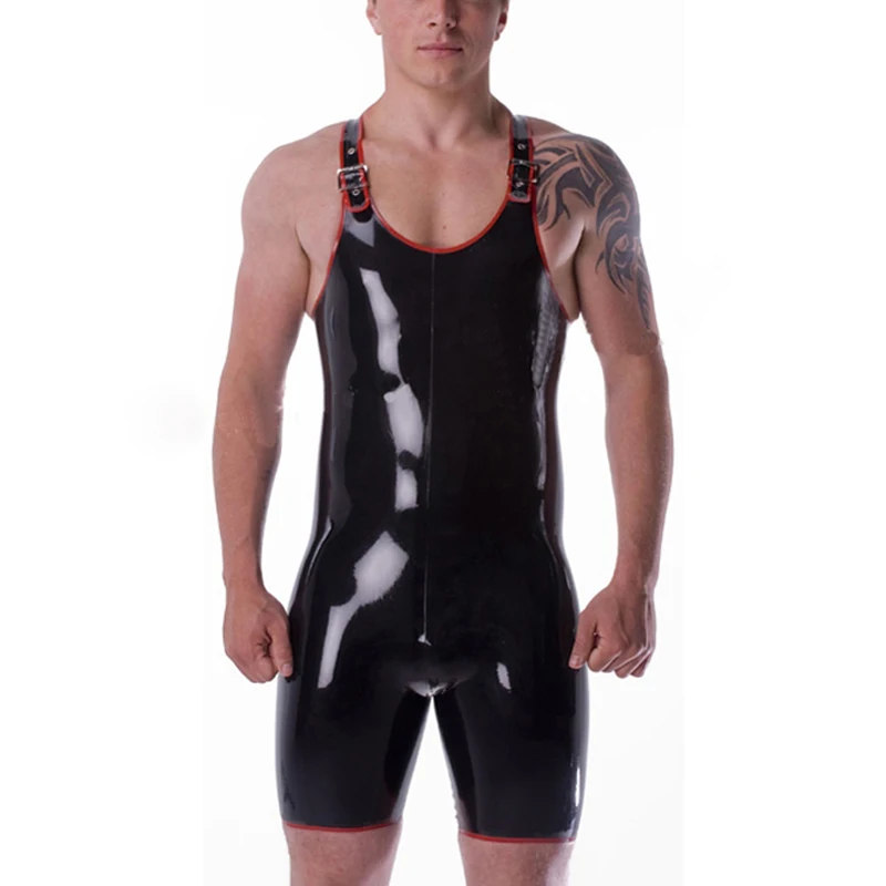 Мужской сексуальный черный латексный комбинезон для мужчин без рукавов