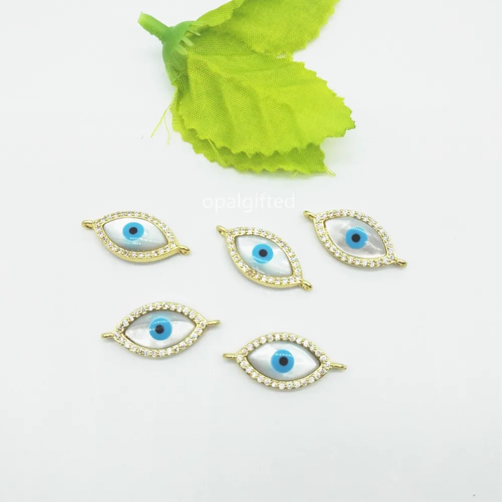 (2pcs/lot)Mother of Pearl with Cubic Zircons CZ Gold Color Bezel Evil Eye Hamsa cz /Marquise /round eyes for bracelet | Украшения и